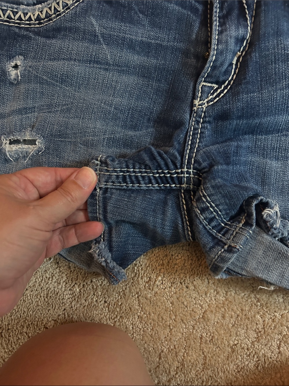 Women's Distressed Dark Blue Denim Shorts - Picture 5 of 6